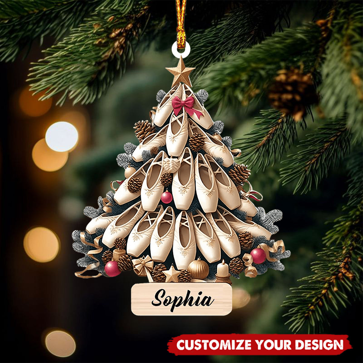 Personalized Acrylic Ballet Shoes Christmas Tree Ornaments, Custom Ballerina Dancer Gift