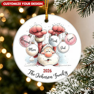 Santa Custom Family Name - Personalized Ceramic Christmas Ornament