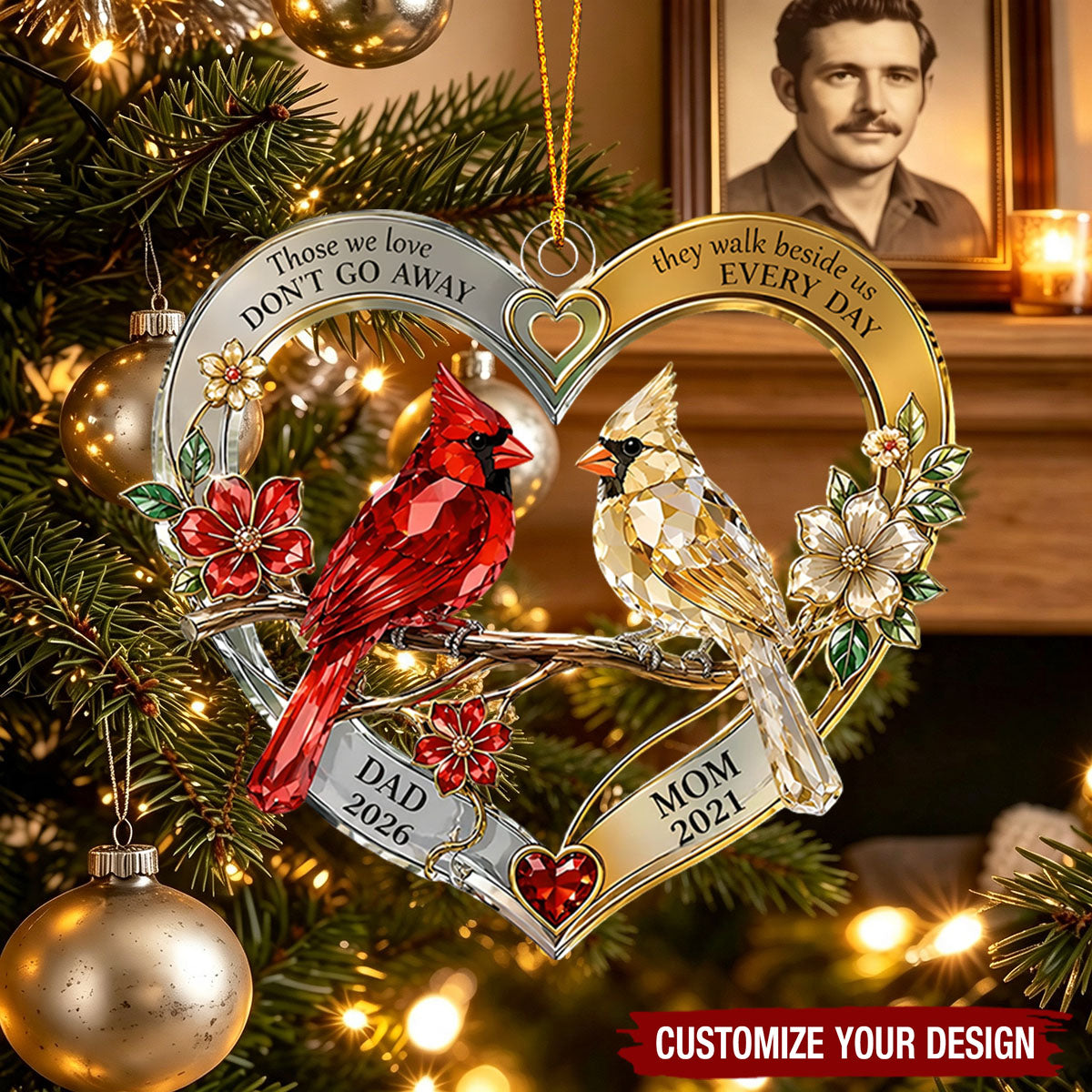 Personalized Memorial Cardinal Christmas Ornament, In Memory of Mom & Dad