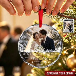 Our First Christmas As Mr & Mrs Custom Photo Ornament - Personalized Glass Ornament