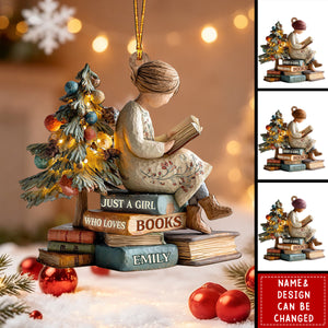 Personalized Book Lover Christmas Ornament, Girl Who Loves Books