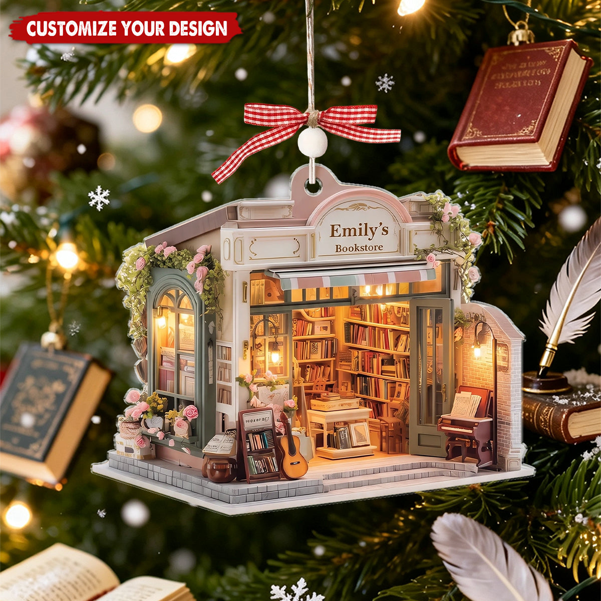 Personalized Bookstore Christmas Acrylic Ornament, Unique Gift for Book Lovers