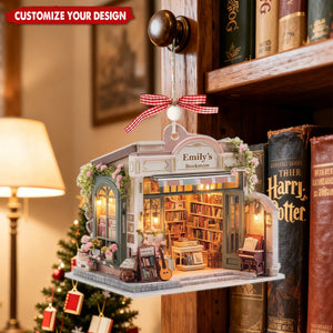 Personalized Bookstore Christmas Acrylic Ornament, Unique Gift for Book Lovers