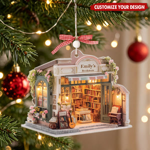 Personalized Bookstore Christmas Acrylic Ornament, Unique Gift for Book Lovers