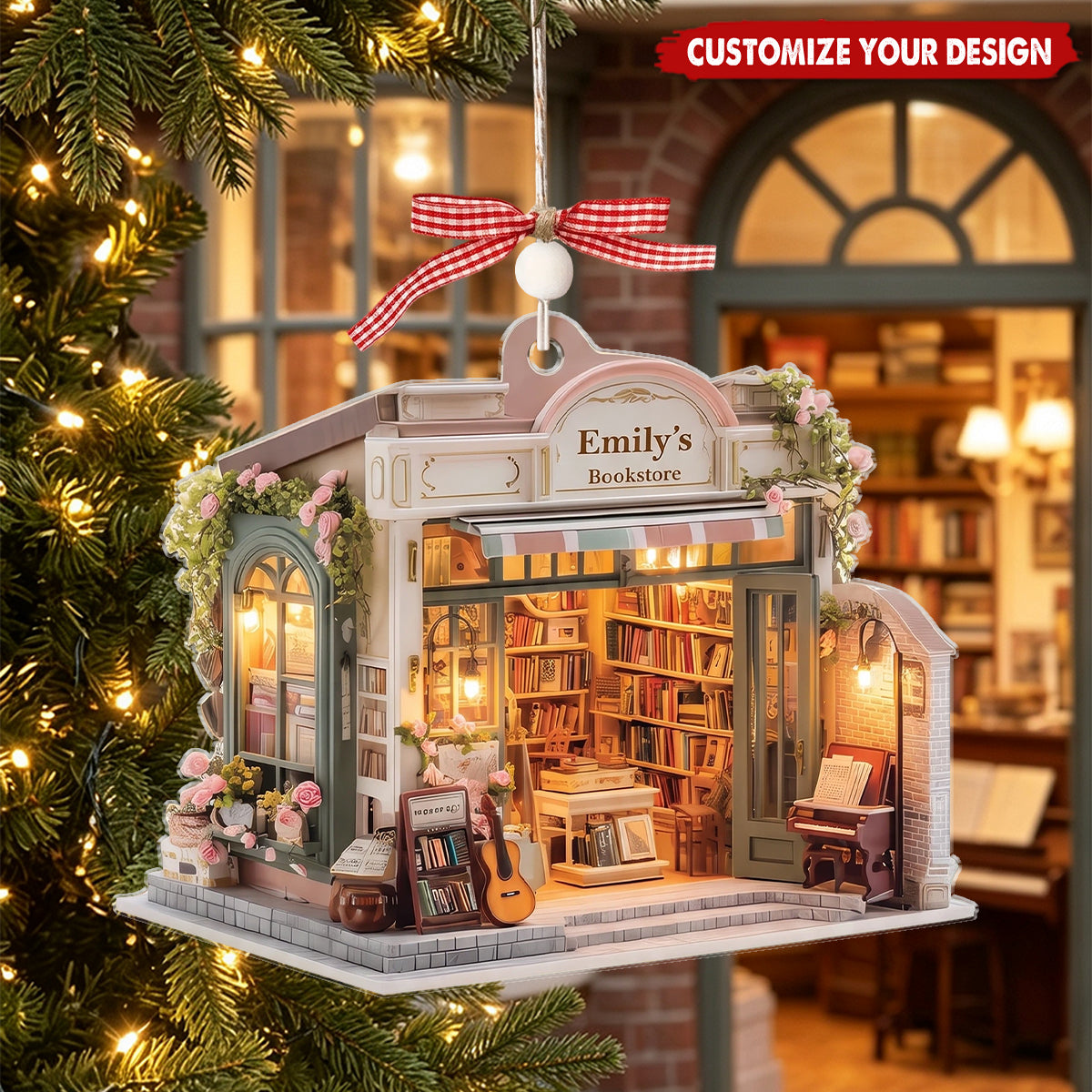 Personalized Bookstore Christmas Acrylic Ornament, Unique Gift for Book Lovers
