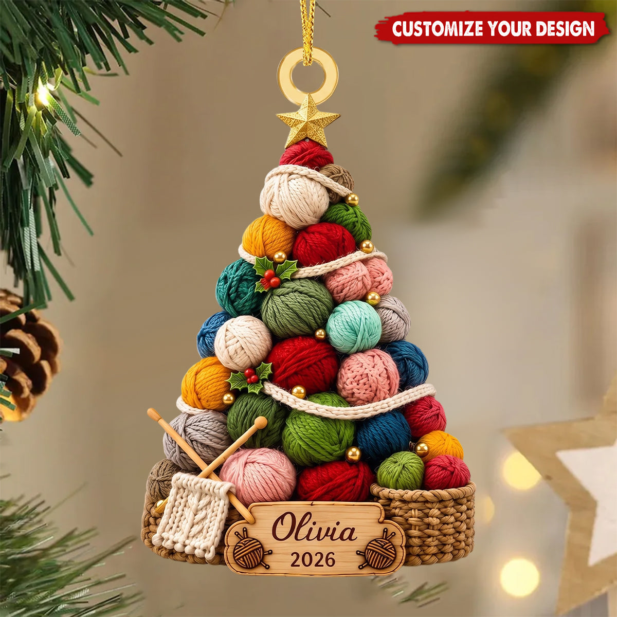 Personalized Knit Christmas Acrylic Ornaments, Gifts for Mom Grandma & Yarn Lovers