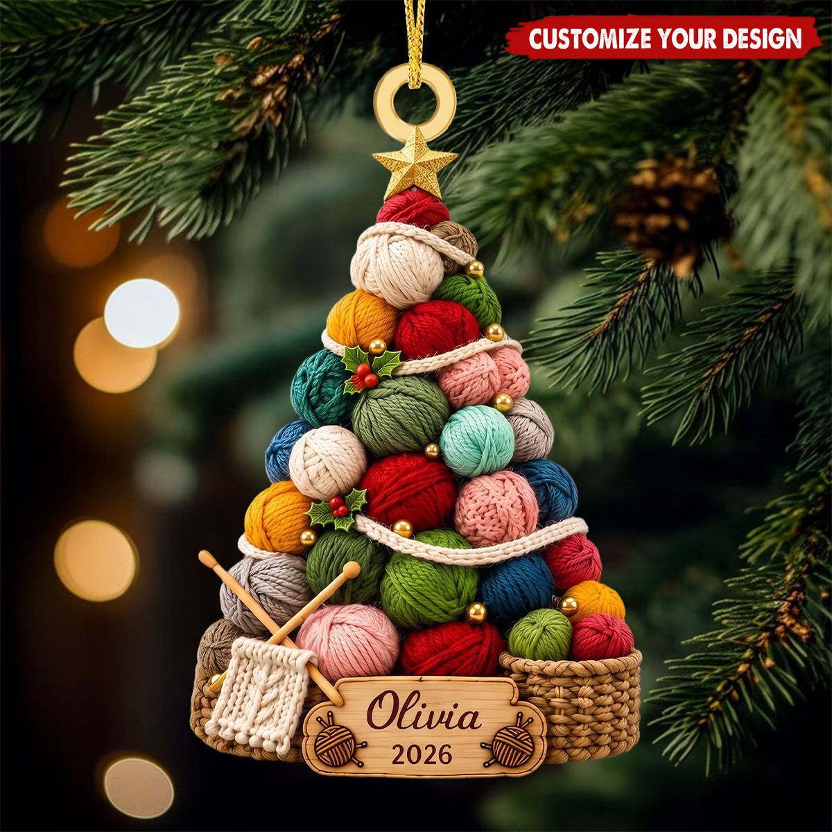 Personalized Knit Christmas Acrylic Ornaments, Gifts for Mom Grandma & Yarn Lovers