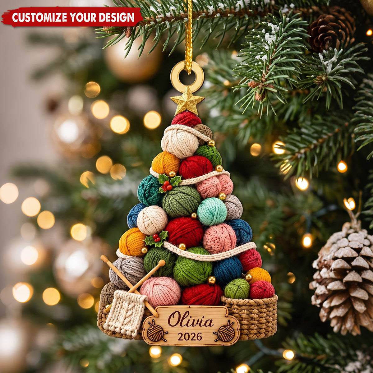 Personalized Knit Christmas Acrylic Ornaments, Gifts for Mom Grandma & Yarn Lovers