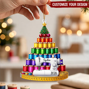Personalized Acrylic Ornament, Sewing Thread Spool Christmas Tree Decor