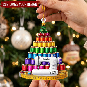 Personalized Acrylic Ornament, Sewing Thread Spool Christmas Tree Decor