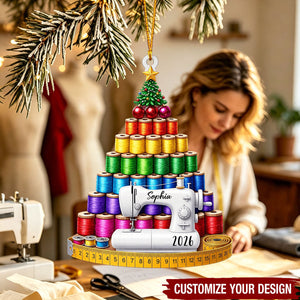 Personalized Acrylic Ornament, Sewing Thread Spool Christmas Tree Decor