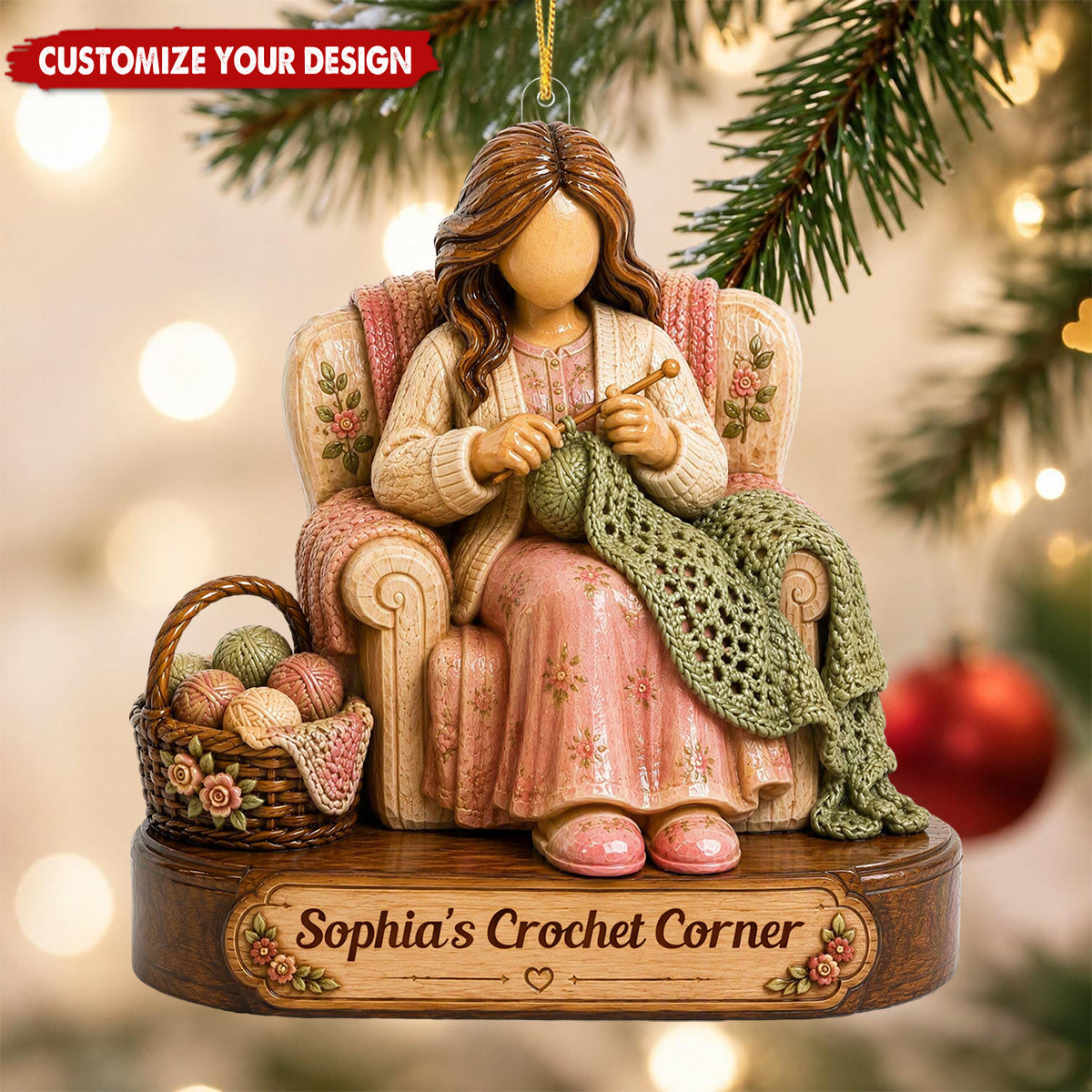 Personalized Crochet‑Themed Wooden Ornaments for Yarn Lovers