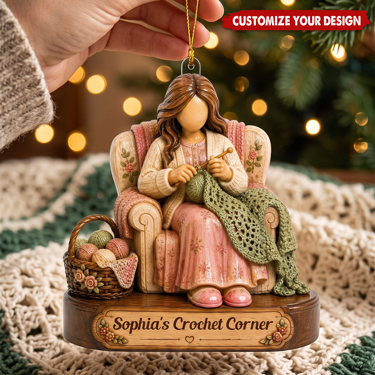 Personalized Crochet‑Themed Wooden Ornaments for Yarn Lovers