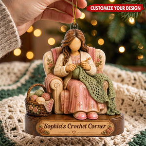 Personalized Crochet‑Themed Wooden Ornaments for Yarn Lovers