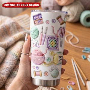 Personalized Crochet Tumbler, Gift for Yarn & Crochet Lovers, Sewing Gift for Mom