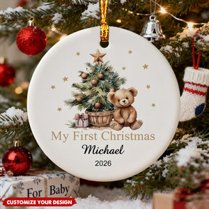 Personalized Baby First Christmas Ceramic Ornament, Custom Xmas Keepsake Gift for Newborn Baby