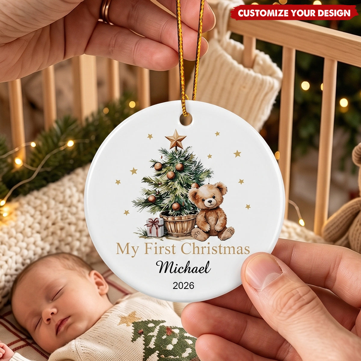 Personalized Baby First Christmas Ceramic Ornament, Custom Xmas Keepsake Gift for Newborn Baby