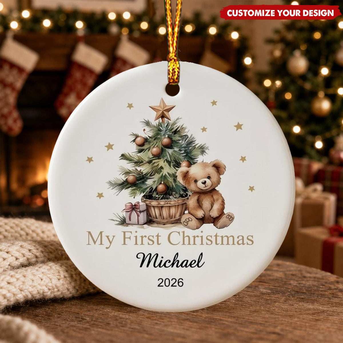 Personalized Baby First Christmas Ceramic Ornament, Custom Xmas Keepsake Gift for Newborn Baby