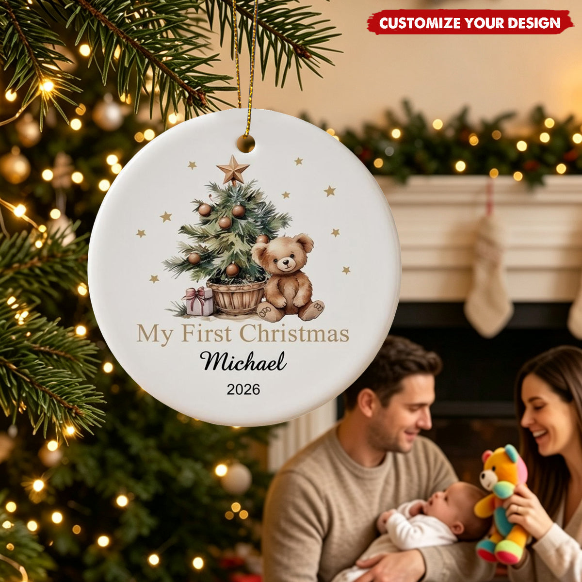 Personalized Baby First Christmas Ceramic Ornament, Custom Xmas Keepsake Gift for Newborn Baby