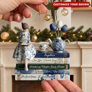 Custom Name Reading Girl Acrylic Ornament, Gift For Book Lovers