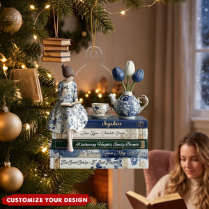 Custom Name Reading Girl Acrylic Ornament, Gift For Book Lovers