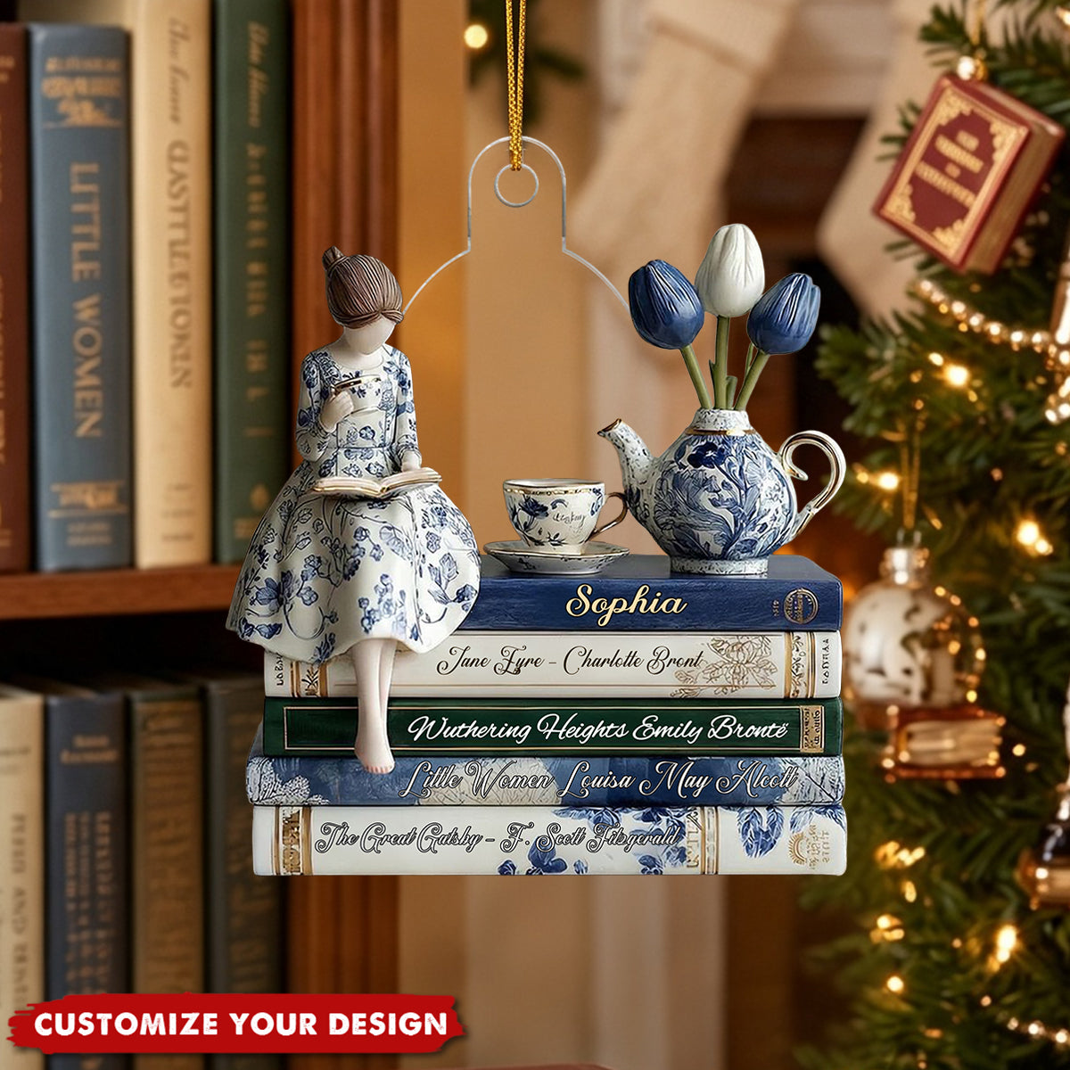Custom Name Reading Girl Acrylic Ornament, Gift For Book Lovers