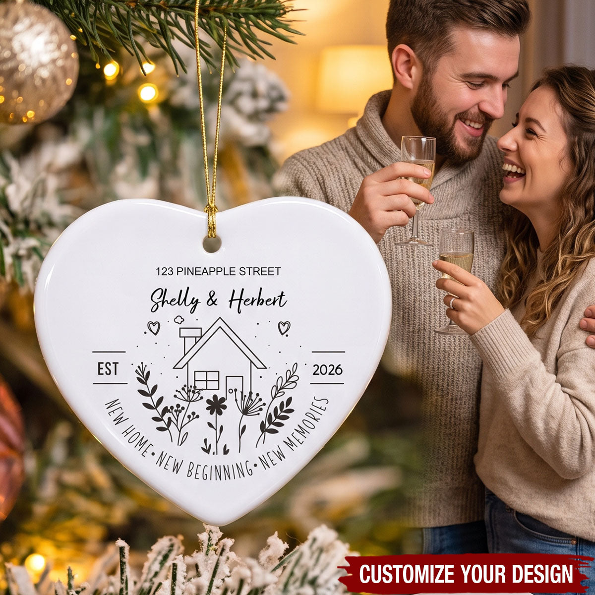 Personalized New Home Ceramic Ornament, Custom Name & Address Housewarming First Christmas Keepsake