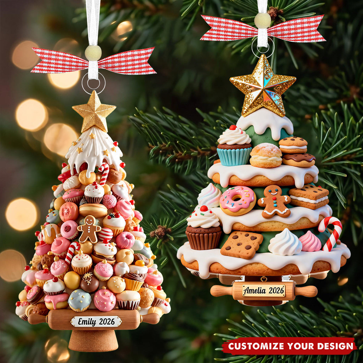Personalized Cookie Cupcake Acrylic Christmas Ornament, Gift for Bakers & Sweet Lovers