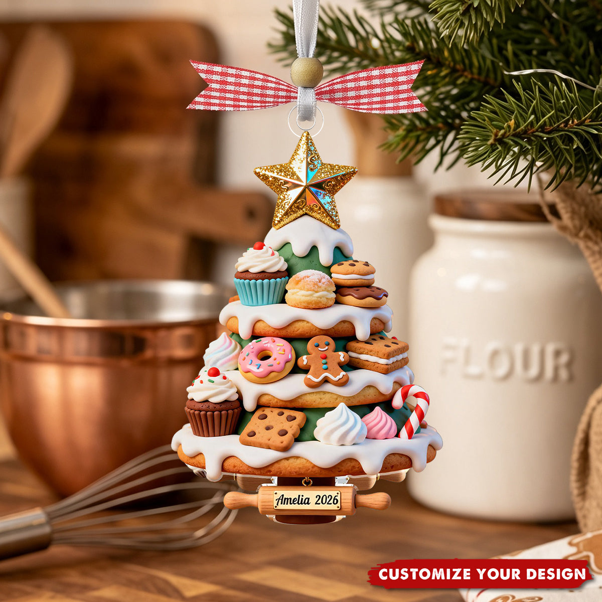Personalized Cookie Cupcake Acrylic Christmas Ornament, Gift for Bakers & Sweet Lovers