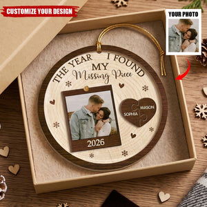Personalized Acrylic Christmas Ornaments - Couple Photo Missing Piece Puzzle