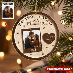 Personalized Acrylic Christmas Ornaments - Couple Photo Missing Piece Puzzle