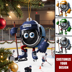 Personalized Ice Hockey Acrylic Ornament, Custom Name Christmas Gift for Hockey Players