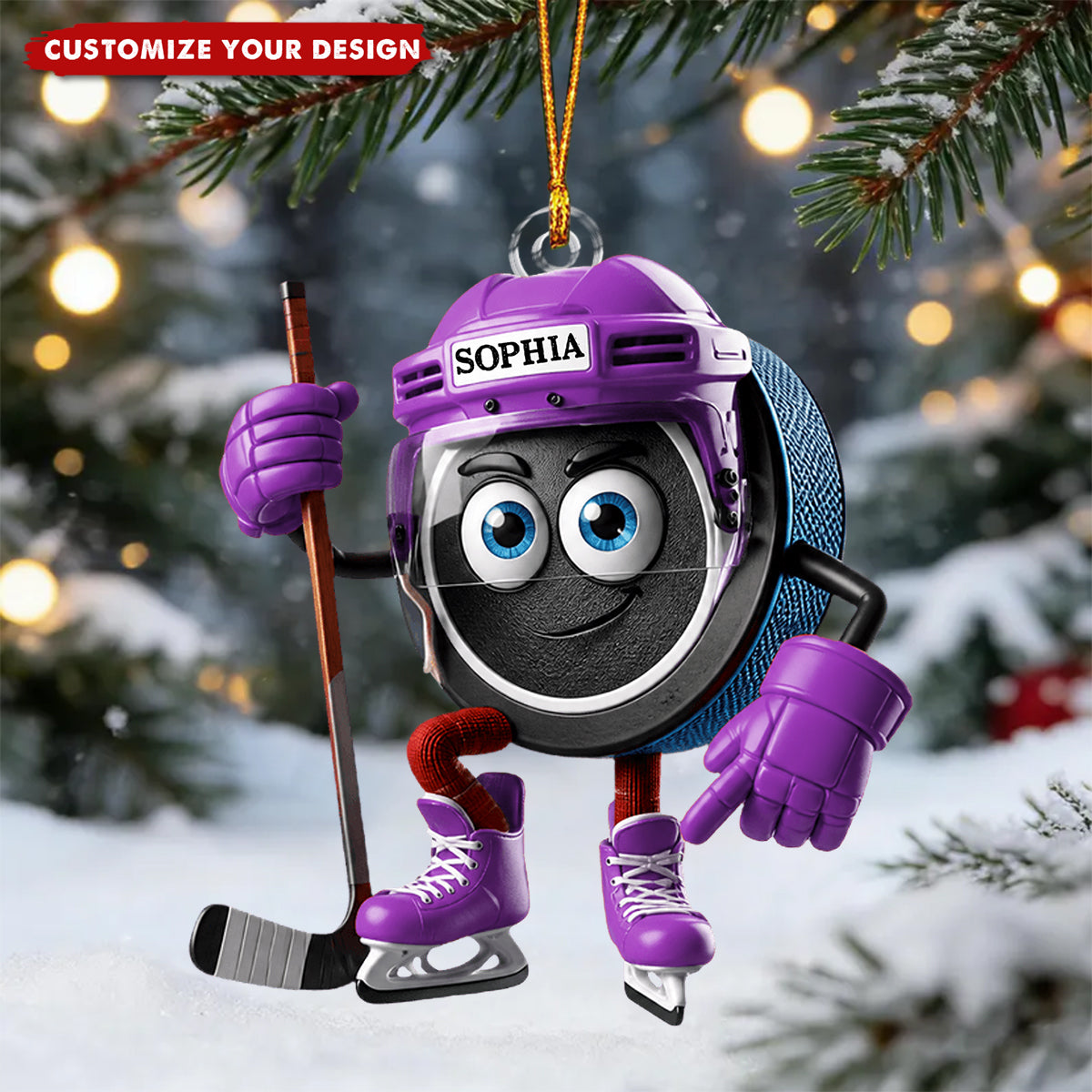Personalized Ice Hockey Acrylic Ornament, Custom Name Christmas Gift for Hockey Players