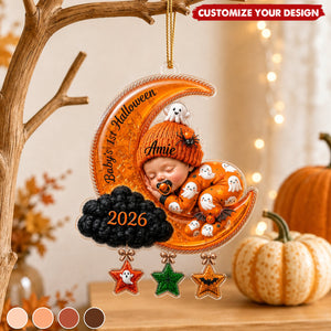 Baby Sleep On The Moon - Personalized Baby First Halloween Acrylic Ornament