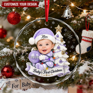 Personalized Baby's First Christmas Glass Ornament, Custom Photo 2026 Souvenir for Newborn