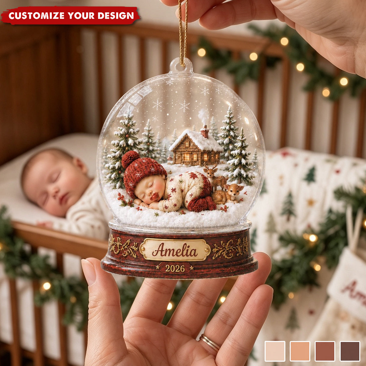 Personalized Snow Globe‑Shaped Acrylic Ornaments, Custom Baby Keepsake First Holiday Christmas Tree Decor