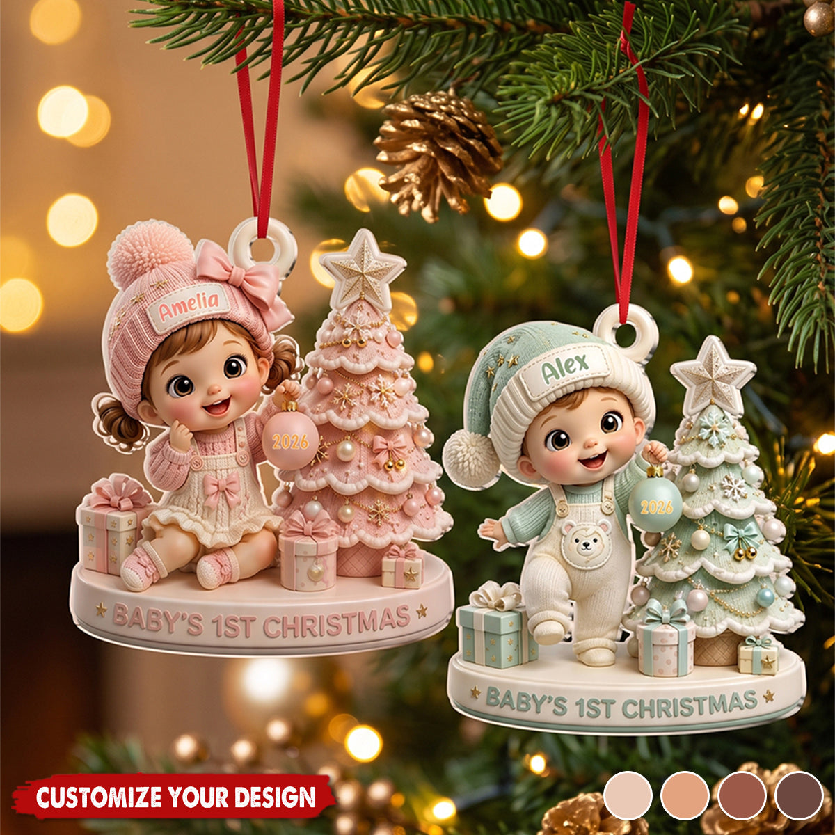 Personalized Baby's First Christmas Acrylic Ornament - Custom Baby Name Holiday Souvenir