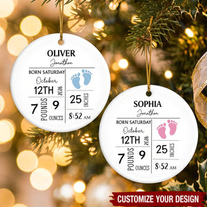 Personalized Baby Birth Stats Ceramic Ornament ‑ Custom Newborn Memory Souvenir Gift