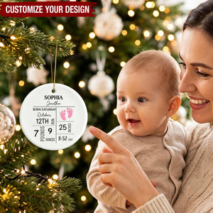 Personalized Baby Birth Stats Ceramic Ornament ‑ Custom Newborn Memory Souvenir Gift