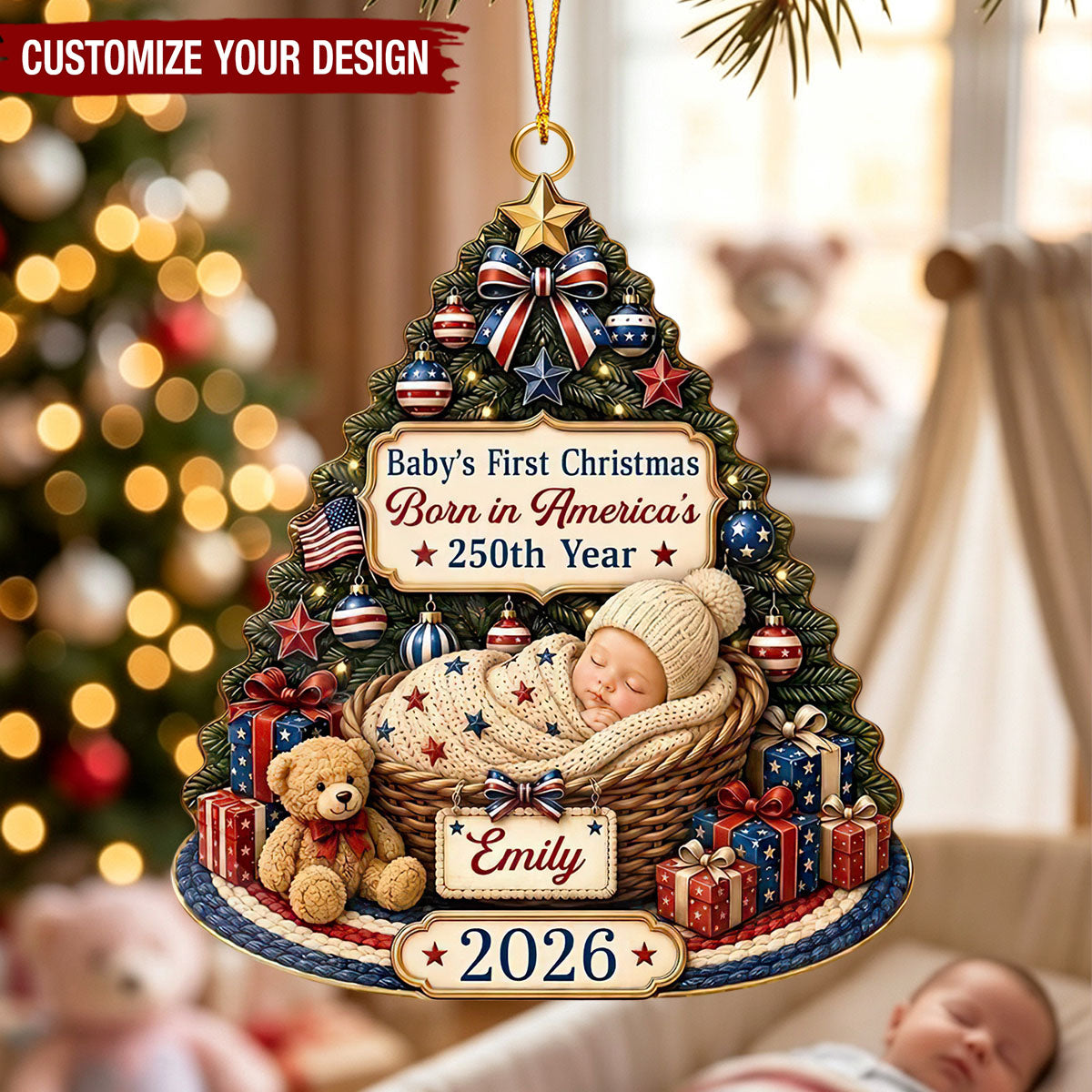 Personalized Baby's First Christmas Acrylic Ornament, American 250th Keepsake