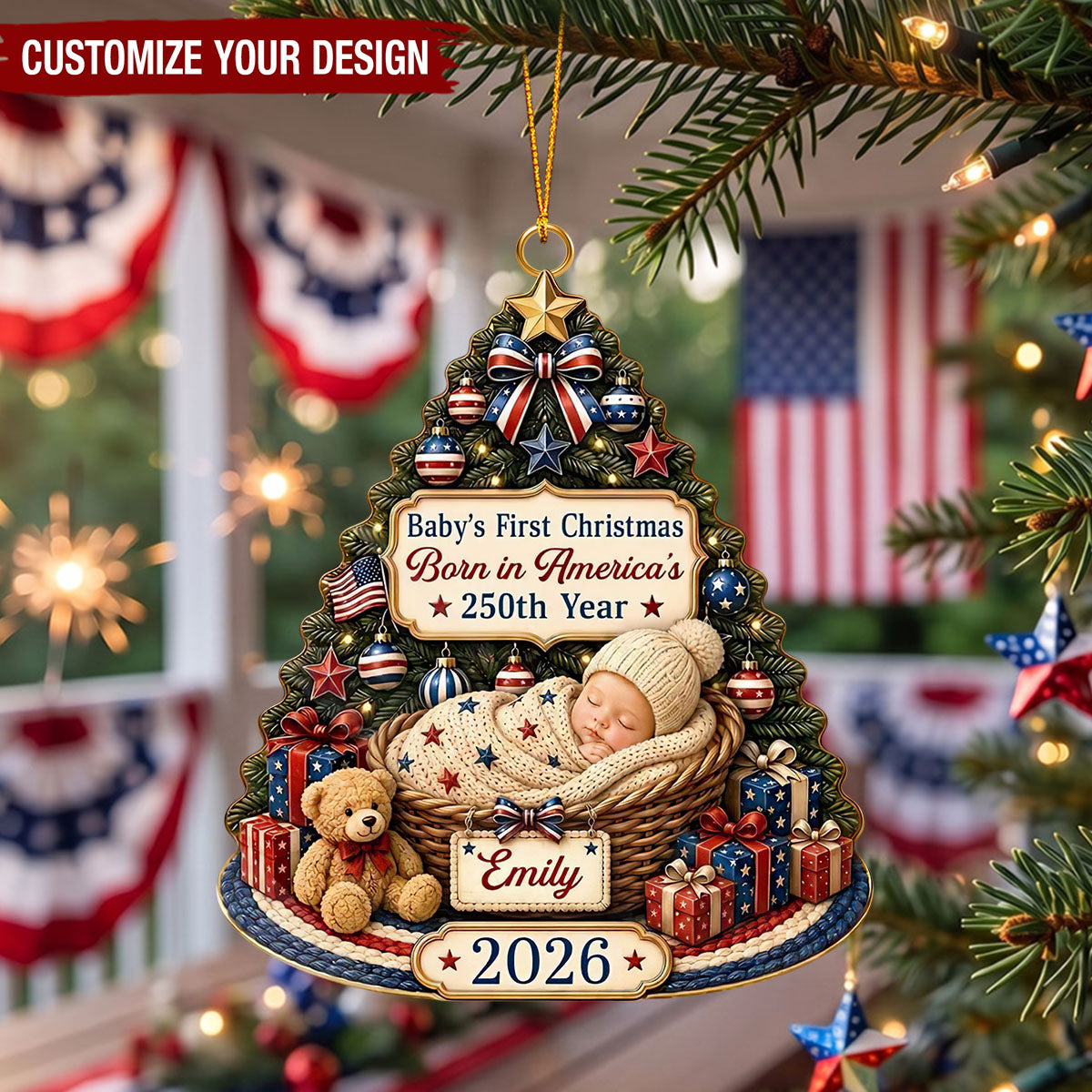 Personalized Baby's First Christmas Acrylic Ornament, American 250th Keepsake