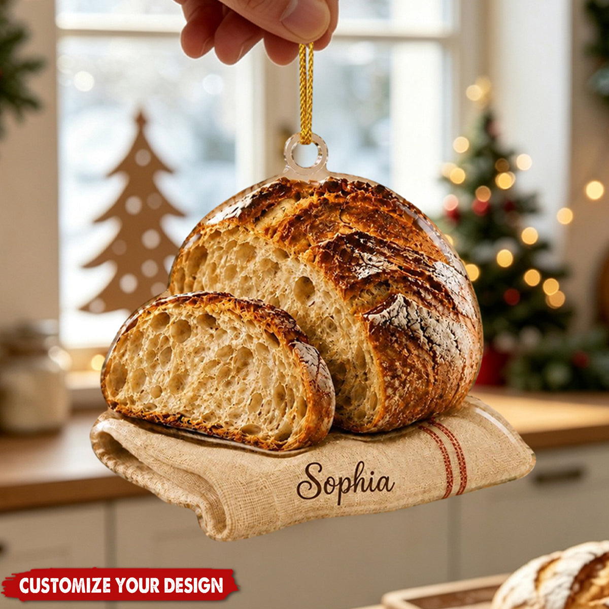 Personalized Sourdough Bread Acrylic Ornament, Custom Baker Kitchen Holiday Tree Gift
