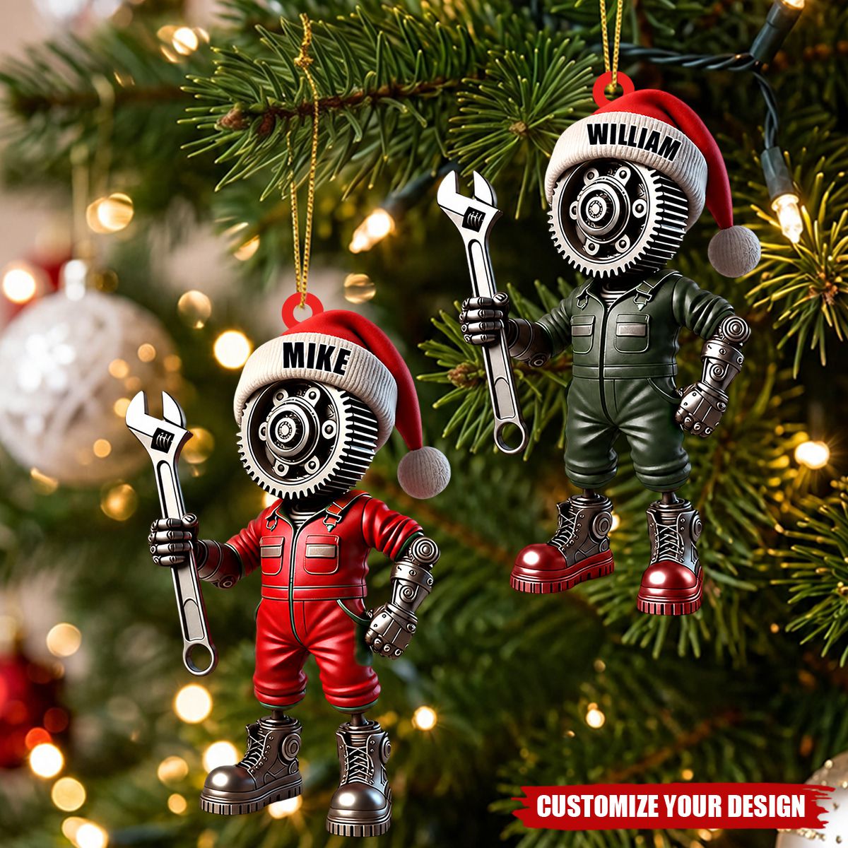 Personalized Mechanic Santa Hat Acrylic Ornament, Gift for Repair Enthusiasts