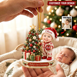 Personalized Baby First Christmas Photo Acrylic Ornament, Custom Newborn Holiday Memory Gift