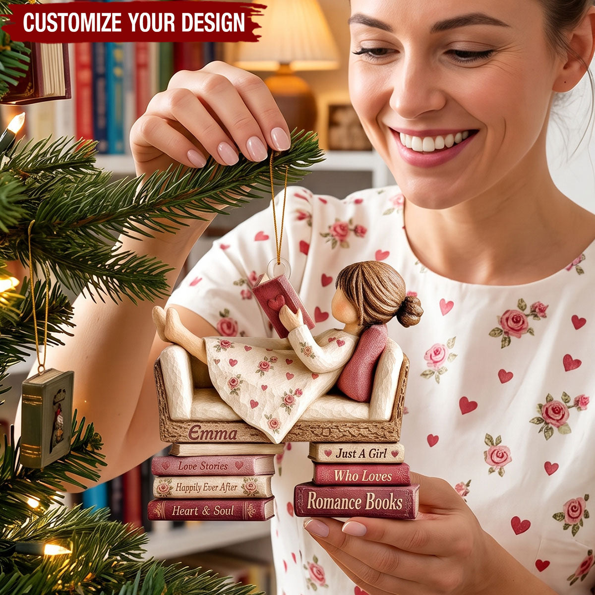 Personalized Acrylic Christmas Ornament, Romance Book Lover Custom Name Gift for Readers