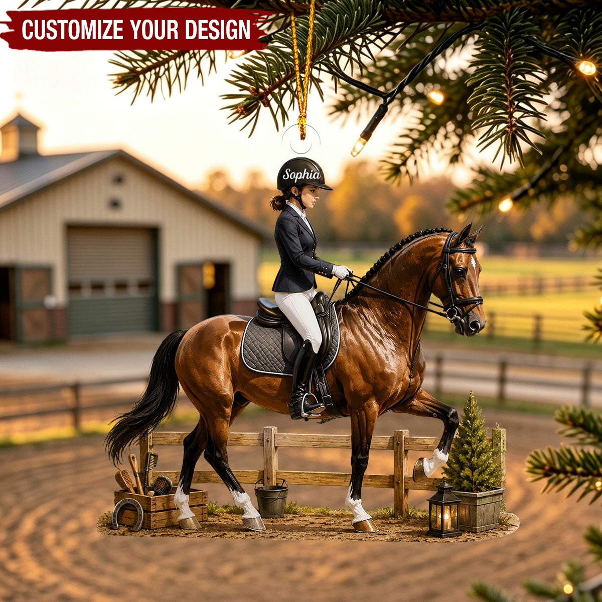 Personalized Equestrian Girl Acrylic Christmas Ornament, Custom Horse Rider Xmas Tree Keepsake Gift