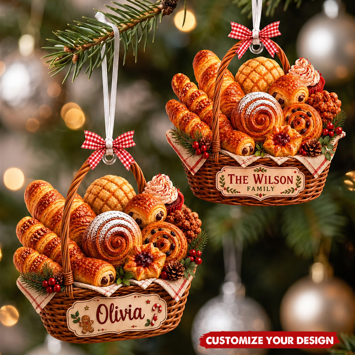 Personalized Bread Basket Acrylic Christmas Ornament, Custom Name Baker Keepsake