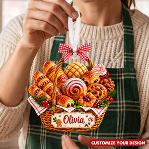 Personalized Bread Basket Acrylic Christmas Ornament, Custom Name Baker Keepsake