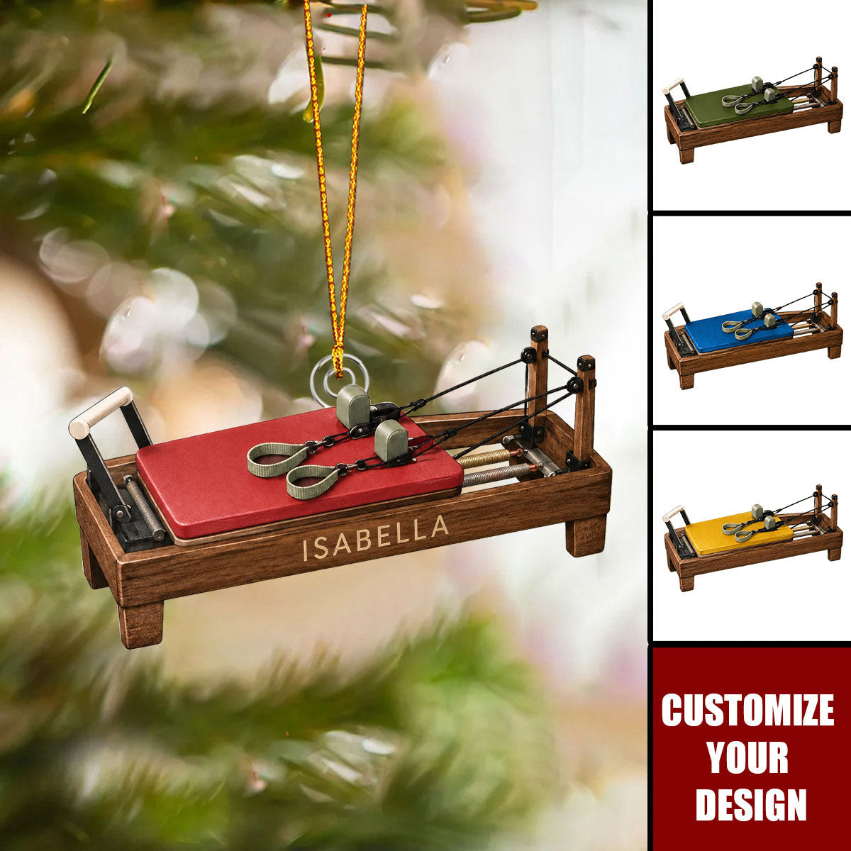 Personalized Pilates Reformer Acrylic Christmas Ornament, Fitness Studio Decor Gift