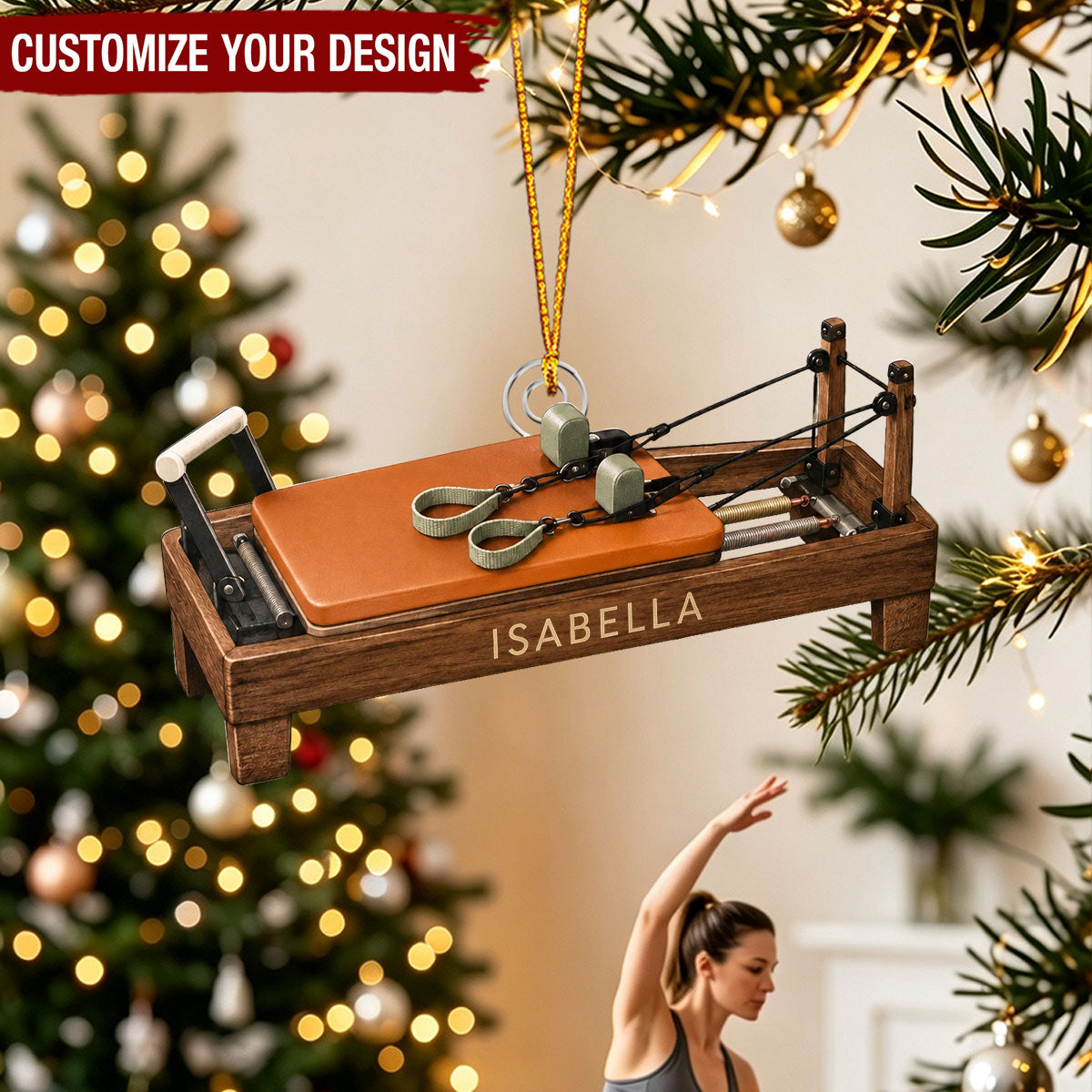 Personalized Pilates Reformer Acrylic Christmas Ornament, Fitness Studio Decor Gift